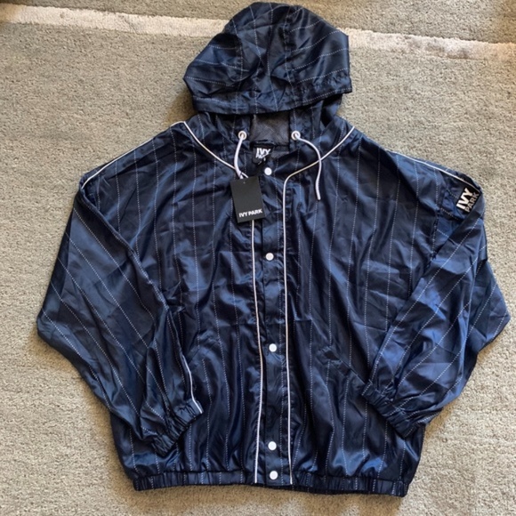 IVY PARK Baseball Pinstripe Hoodie Bomber Jacket L - Picture 15 of 16